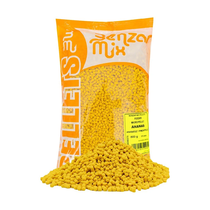 Ananas Micro Pellet Benzar Mix micro pellet sa aromom ananasa specijalno napravljeni za pecanje jezerskih vrsta ribariba. Velicna je 3.5mm dok je pakovanje 800gr.