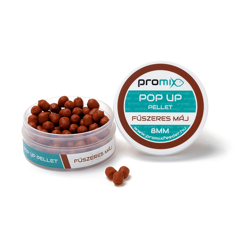 Pop Up Pellet Začinjena jetra 8mm Promix je pop Up pelet jake arome zacinjene jetre i jarke boje koja se jako dobro vidi i sa minijaturnim svetlom.