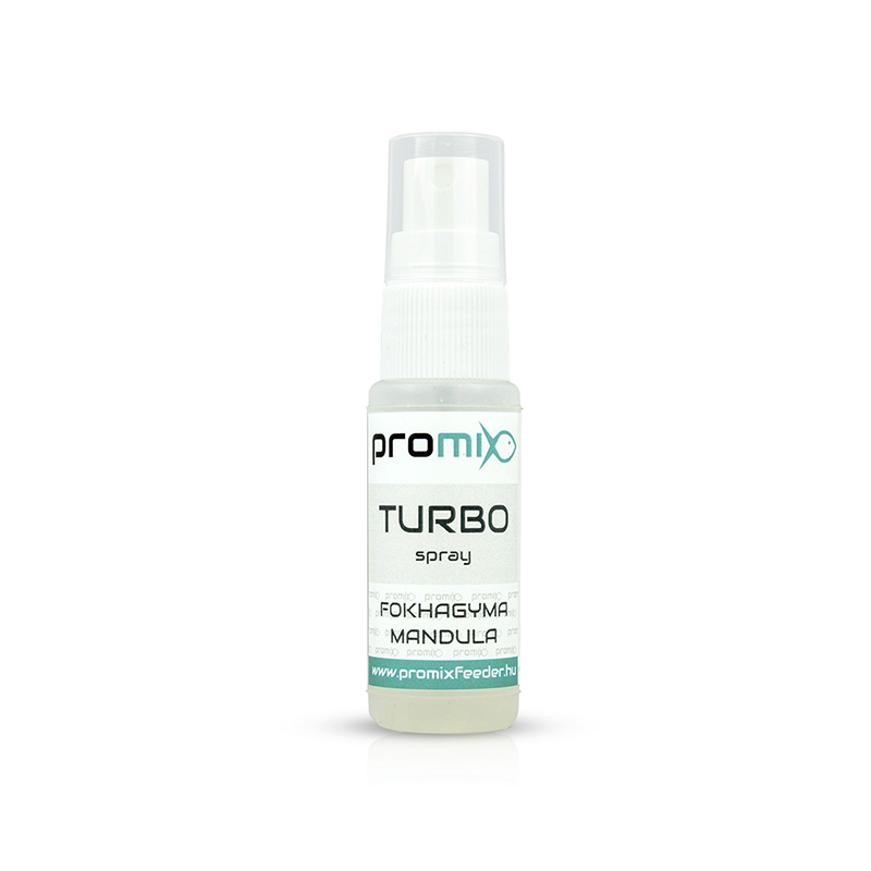 Promix Turbo sprej Beli luk-Badem je sprej visoko koncetrovan, guste tečnosti i jakog mirisa. Dobro se lepi ali odma ispušta aromu u dodiru sa vodom
